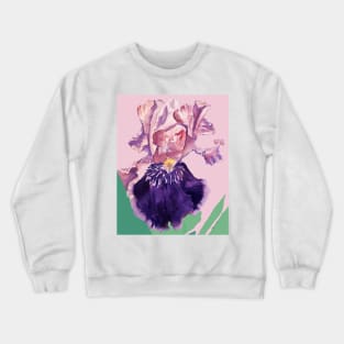 Iris Watercolor Painting - Glorious Purple on Baby Pink Crewneck Sweatshirt